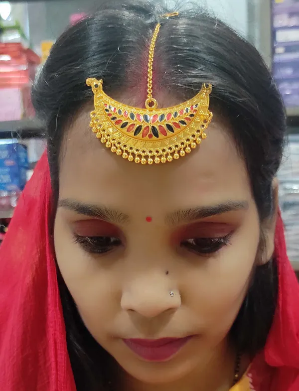 (Pack_Of_2)_Assamese_Traditional_Copper_Gold_Plated_Red_Black_Colour_Maang_Tikka_For_Women